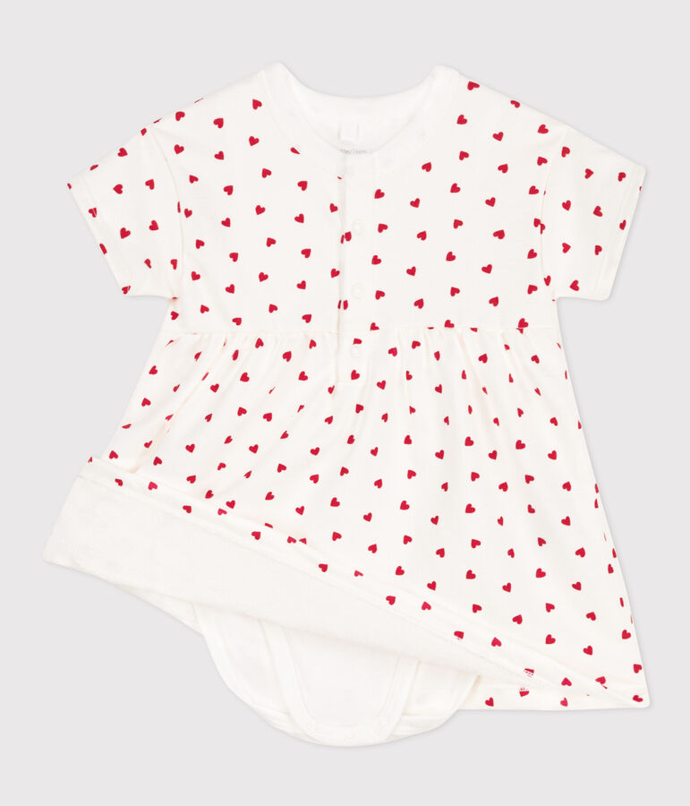 Robe en molleton b&eacute;b&eacute; avec body int&eacute;gr&eacute; blanc MARSHMALLOW/rouge PEPS
