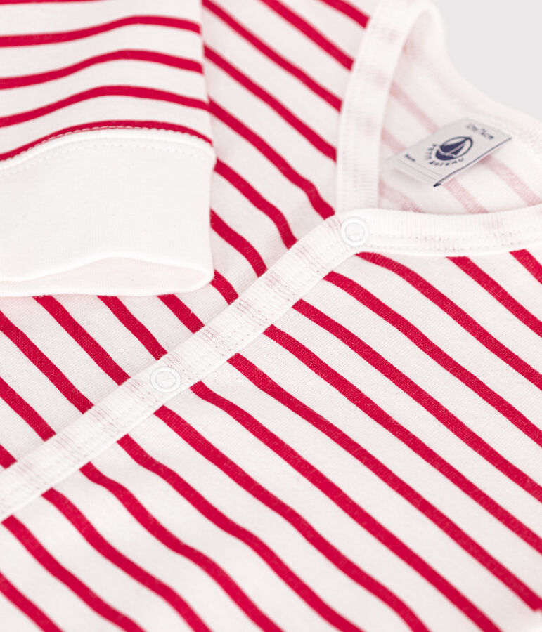 Katoenen babypyjama zonder voetjes wit/rood