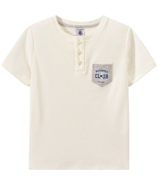 Jongens-T-shirt met Tunesische halsuitsnijding wit MARSHMALLOW