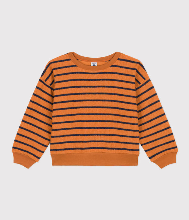 Sweatshirt in boucl&eacute;badstof voor meisjes/jongens bruin/blauw