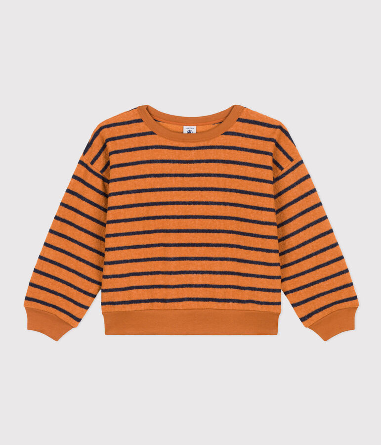 Sweatshirt in boucl&eacute;badstof voor meisjes/jongens bruin/blauw