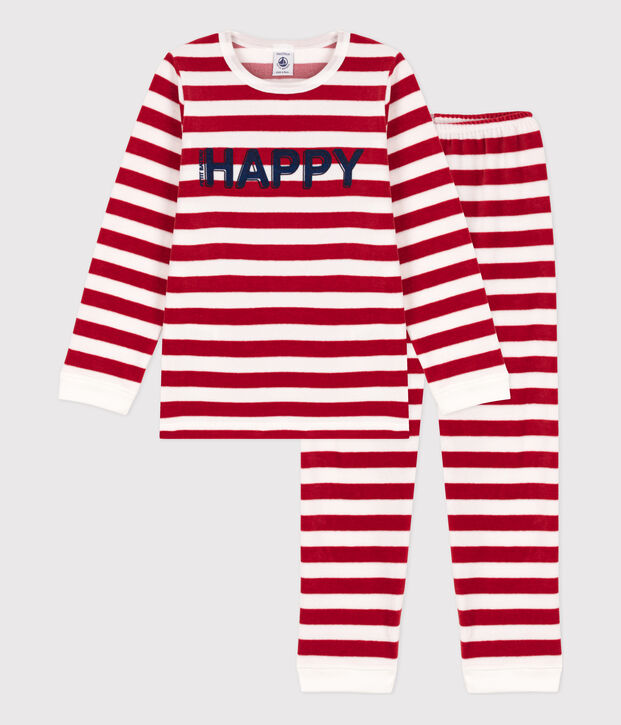 Gestreepte fluwelen pyjama voor kleine meisjes en jongens rood/wit