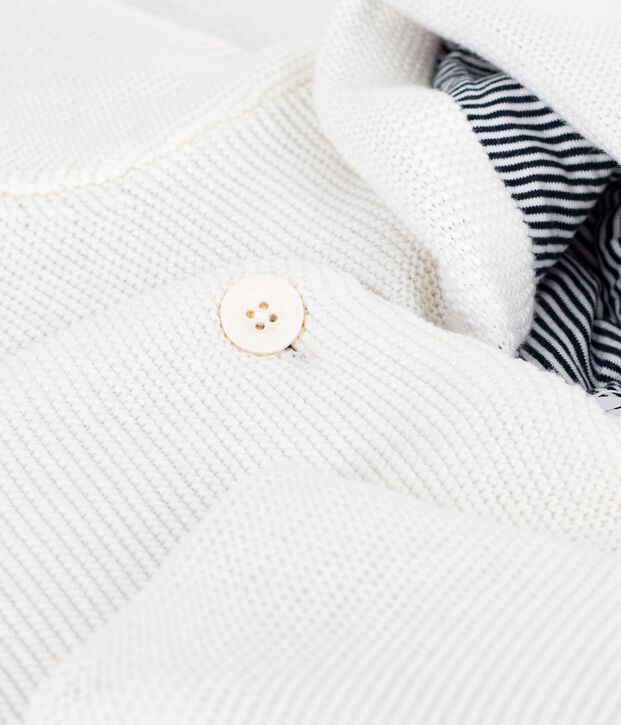 Veste b&eacute;b&eacute; ouatin&eacute;e en tricot et doublure milleraies blanc
