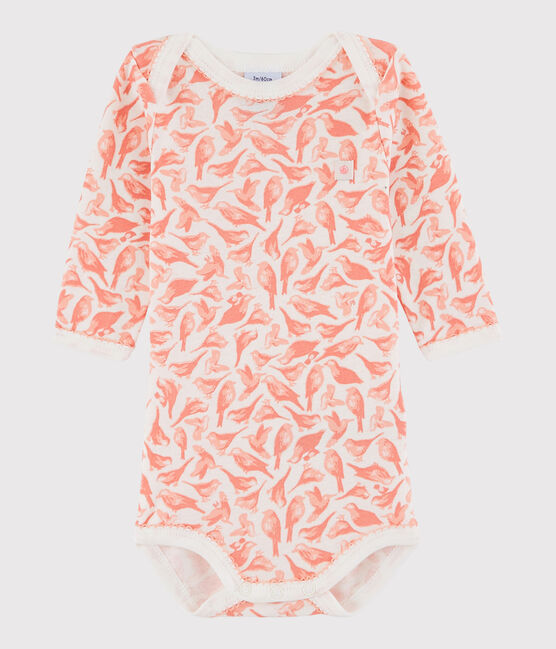 Rompertje lange mouwen babymeisje wit MARSHMALLOW/roze PATIENCE