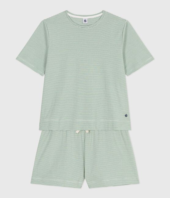 Pyjama short femme en coton à rayures SAULE/ MARSHMALLOW