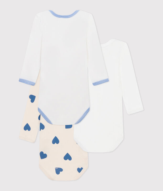Lot de 3 bodies manches longues c&oelig;urs bleu en coton b&eacute;b&eacute; multicouleur