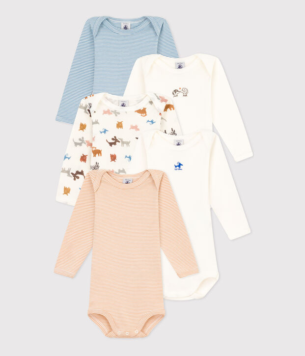 Lot de 5 bodies manches longues chiens b&eacute;b&eacute; en coton multicouleur