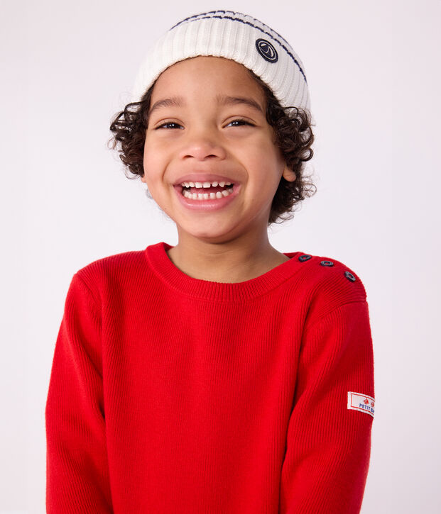 Bonnet enfant ray&eacute; en tricot doubl&eacute; en polaire bleu/bleu