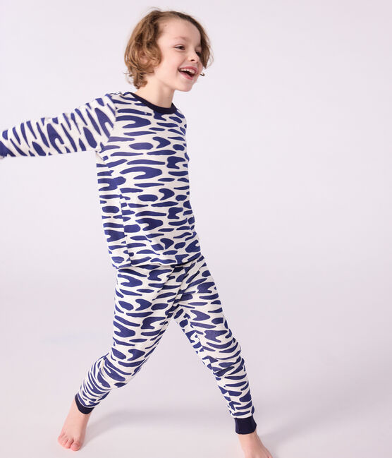 Pyjama déguisement enfant en coton imprimé zèbre bleu MILK/ SOIR