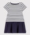 Meisjesjurk met korte mouw van dikke jersey en luchtig katoen wit MARSHMALLOW/blauw SMOKING