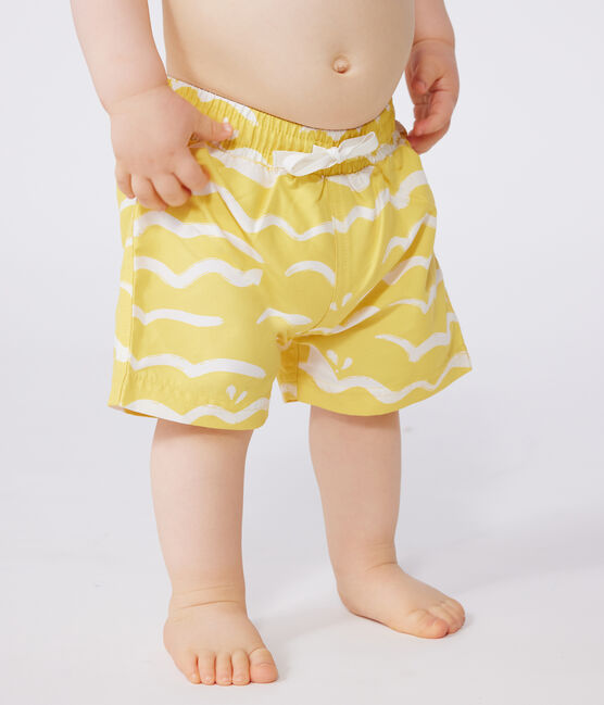 Zwemshort voor baby met haaiprint geel ORGE/wit MARSHMALLOW