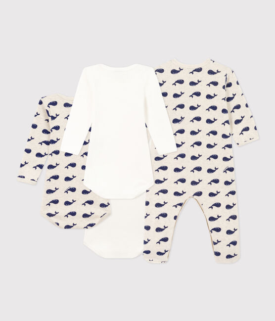 Setje met 1 babypyjama en 3 body's met walvissenprint variante 1