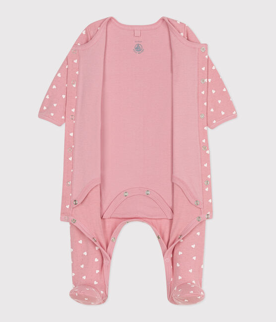 Bodyjama bébé en tubique petits cœurs rose CHARME/blanc MARSHMALLOW