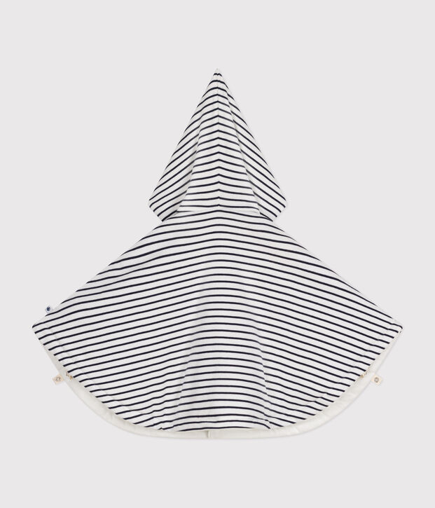 Cape met gestreepte capuchon in katoen voor baby's wit/blauw