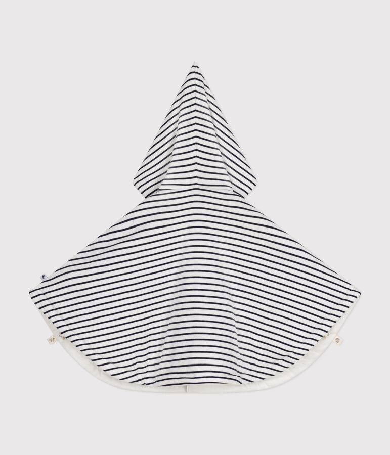 Cape met gestreepte capuchon in katoen voor baby's wit/blauw