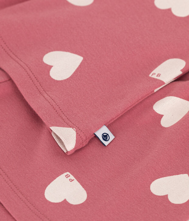 Pyjama short enfant en coton coeurs rose/blanc