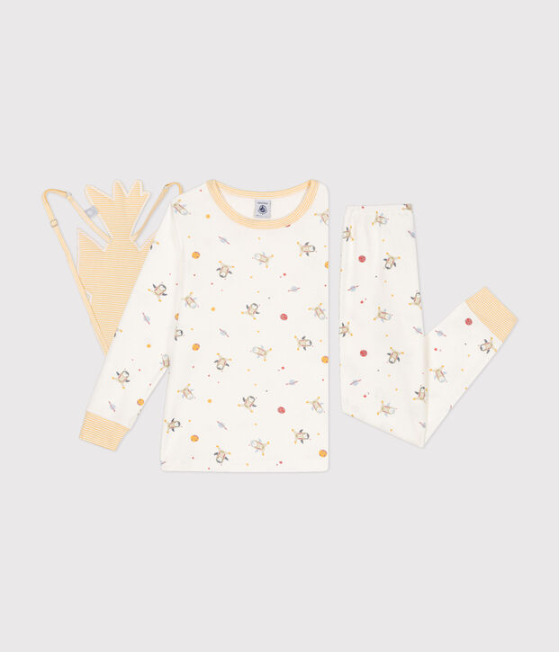 Katoenen verkleedpyjama met ruimteprint voor kinderen wit/multicouleur