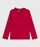 Tee-shirt enfant manches longues en coton uni rouge TERKUIT