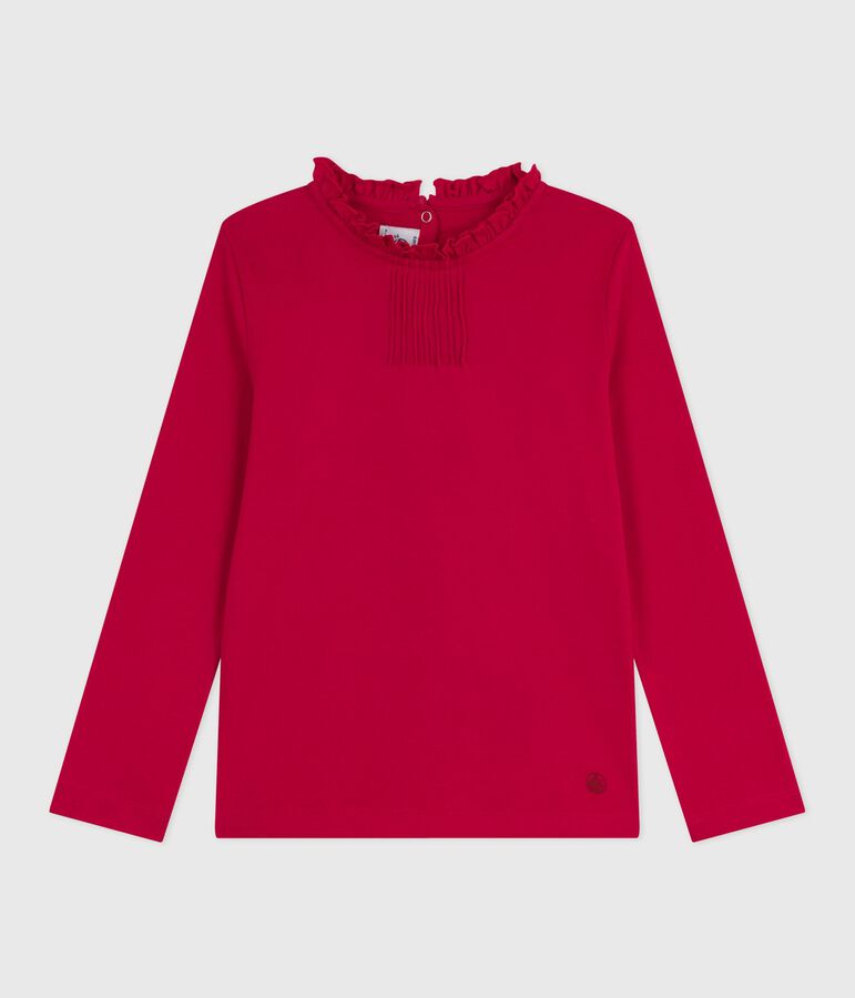 Tee-shirt enfant manches longues en coton uni rouge TERKUIT