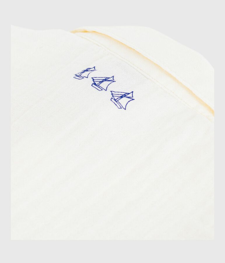 Effen babyhemdje van katoen/linnen met korte mouwen wit MARSHMALLOW