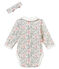 Body met kraag en lange mouwen + haarband met dessin voor babymeisjes wit MARSHMALLOW/wit MULTICO