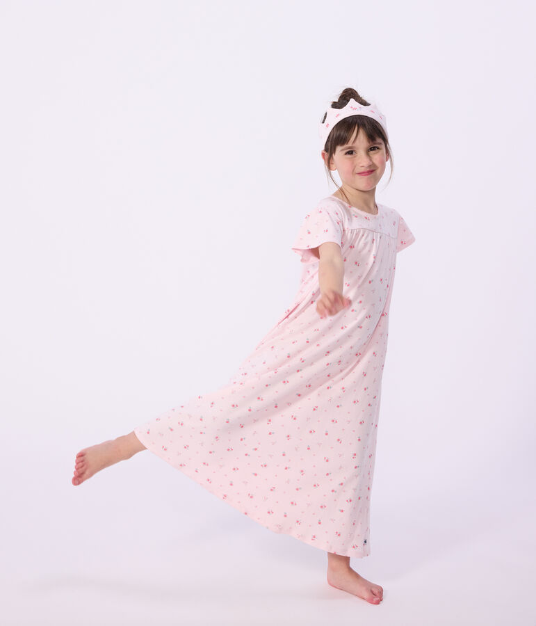 Chemise de nuit d&eacute;guisement et diad&egrave;me enfant en coton rose BARELY/ MULTICO
