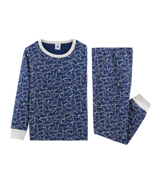 Jongenspyjama van molton blauw/wit