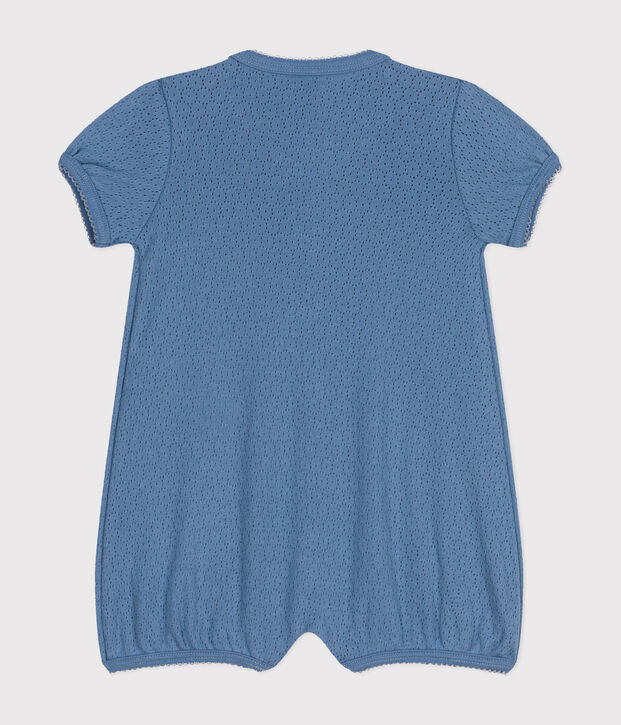 Combinaison courte en coton ajour&eacute; b&eacute;b&eacute; bleu