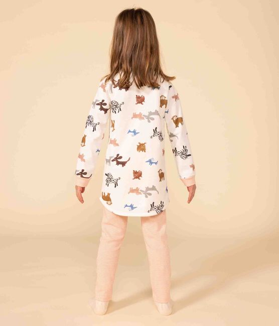Nachthemd met hondenprint in molton voor meisjes wit MARSHMALLOW/wit MULTICO