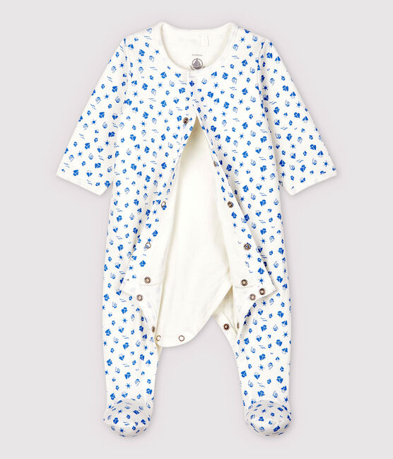 Bodyjama à imprimé bateaux bébé en tubique en coton biologique blanc MARSHMALLOW/bleu COOL