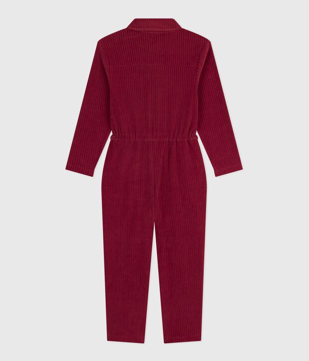 Combinaison enfant en bouclette velours longue unie rouge