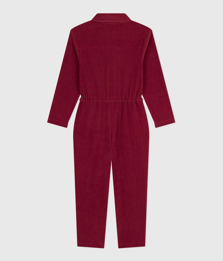 Combinaison enfant en bouclette velours longue unie rouge