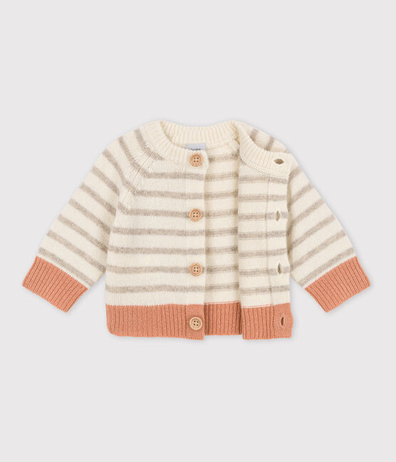 Cardigan à rayures bébé en tricot laine  blanc MARSHMALLOW/blanc MULTICO
