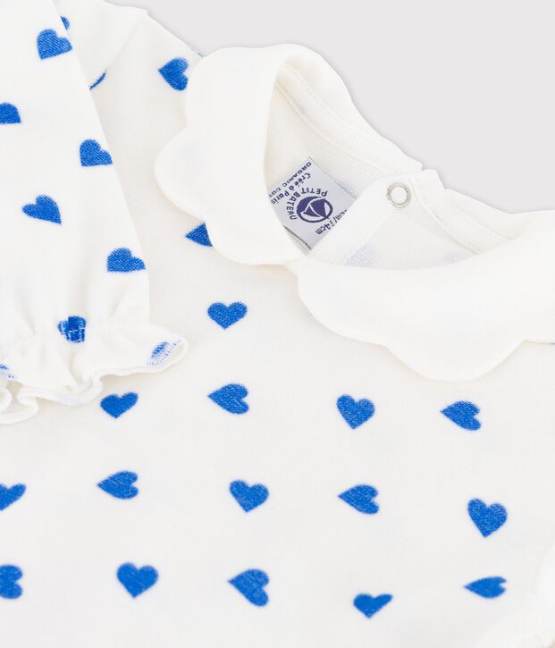 Fluwelen slaappakje met kleine blauwe hartjes wit/blauw