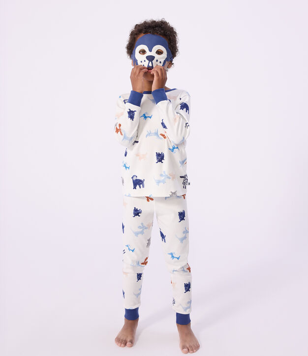 Katoenen verkleedpyjama met hondjesprint voor kinderen wit/multicouleur