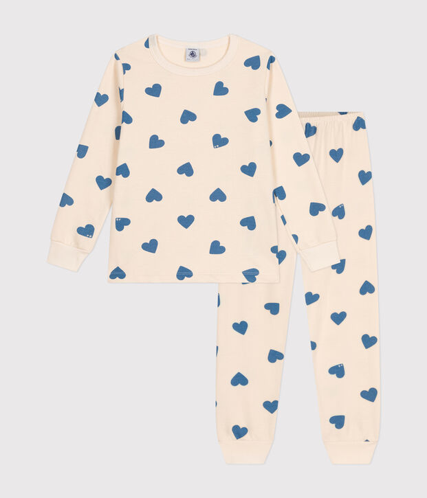 Kinderpyjama van geruwde fleece met hartjesprint blauw/blauw