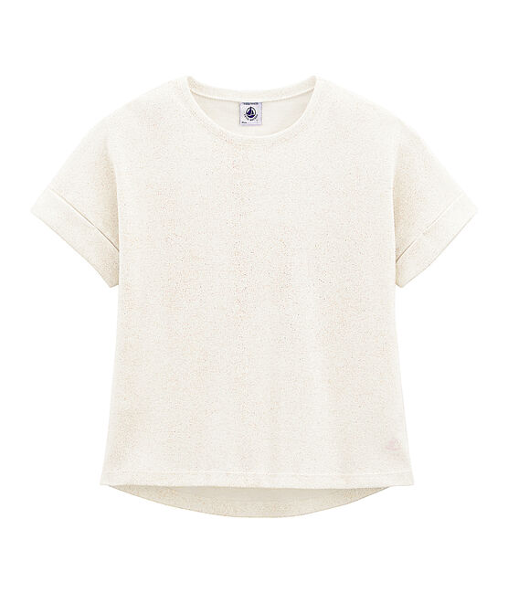 Meisjes-T-shirt met korte mouwen wit MARSHMALLOW/roze COPPER