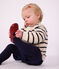 Katoenen babyvestje met strepen ecru/blauw