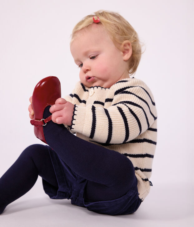 Katoenen babyvestje met strepen ecru/blauw
