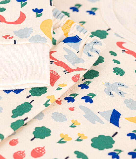 Kinderpyjama van geruwde fleece met bosprint wit AVALANCHE/ MULTICO