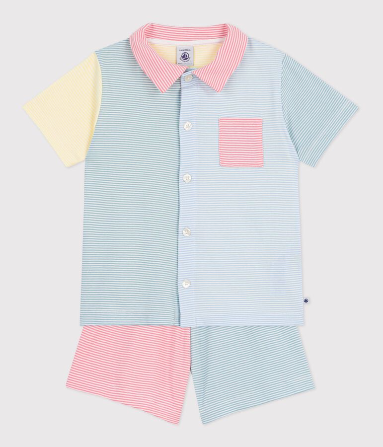 Korte geknoopte pyjama van katoen met streepjes wit/multicouleur