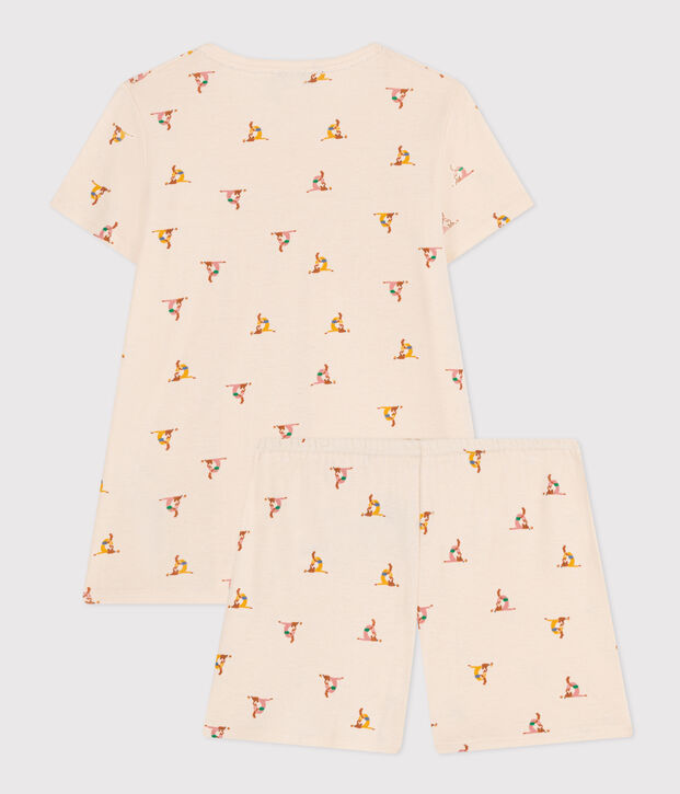 Katoenen pyjamashort met dierenprint voor kinderen ecru/multicouleur