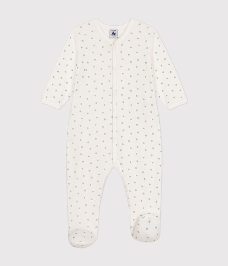 Katoenen babypyjama met sterretjes wit MARSHMALLOW/ HERBIER