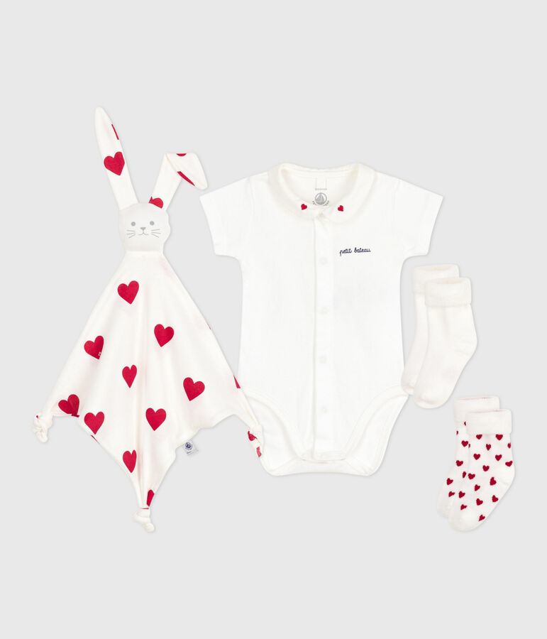 Ensemble cadeau naissance body, doudou et chaussettes en coton multicouleur