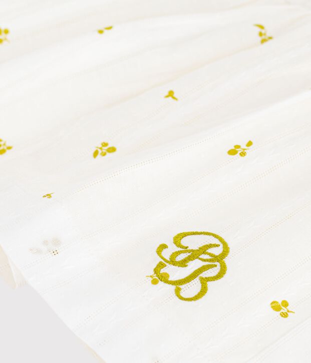 Katoenen lange kinderrok met bloemenprint wit/groen