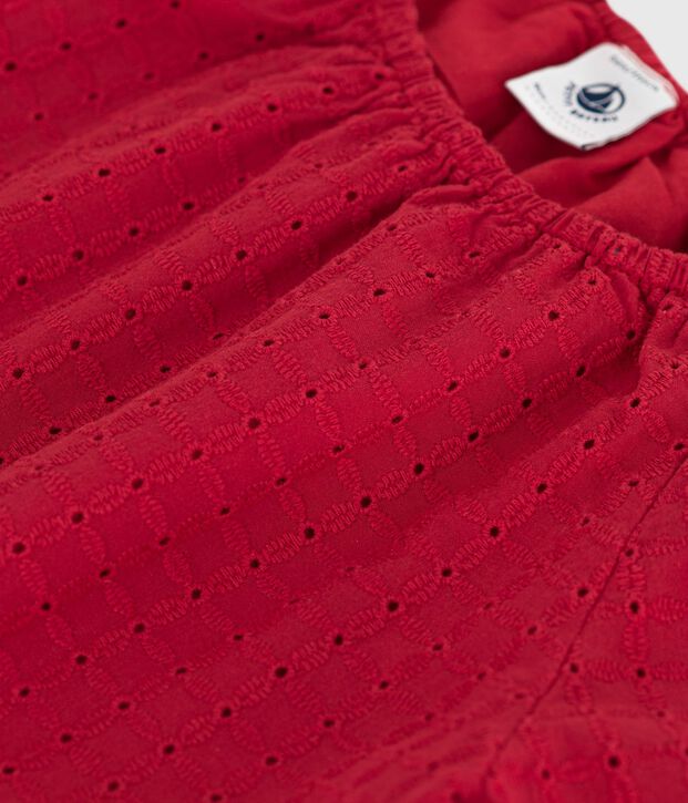 Blouse enfant en coton manches courtes &agrave; motif fleurie rouge