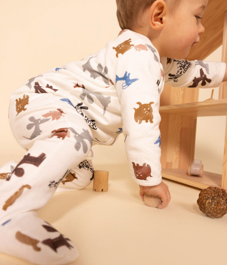 Pyjama b&eacute;b&eacute; chiens en molleton blanc/multicouleur