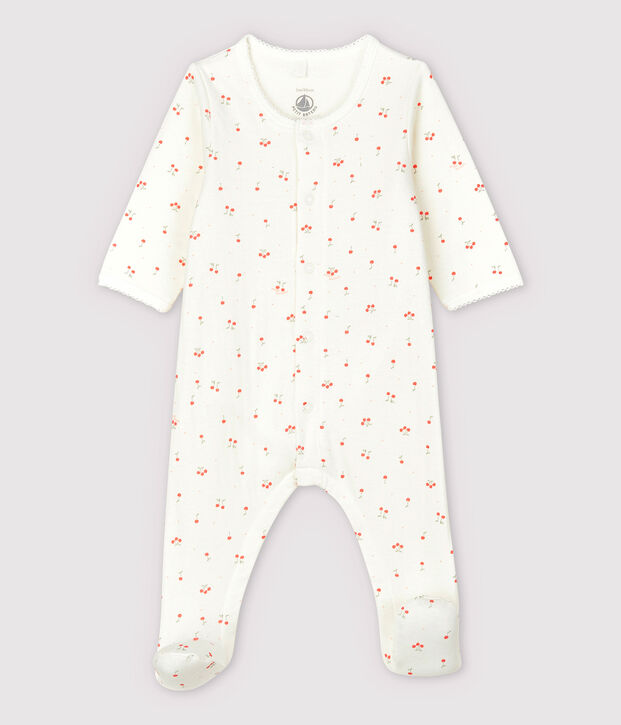 Baby kersen bodyjama van biologisch katoenen tubic wit/multicouleur