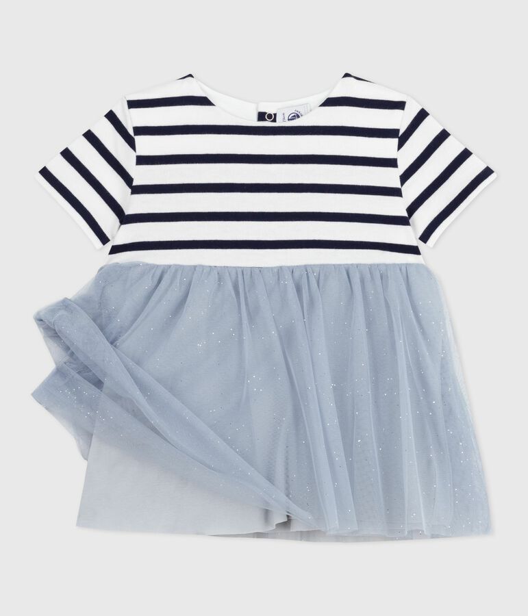 Robe b&eacute;b&eacute; bi-mati&egrave;re manches courtes bleu/multicouleur
