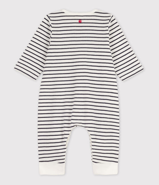 Combinaison longue rayée marinière en coton bio bébé blanc MARSHMALLOW/bleu SMOKING
